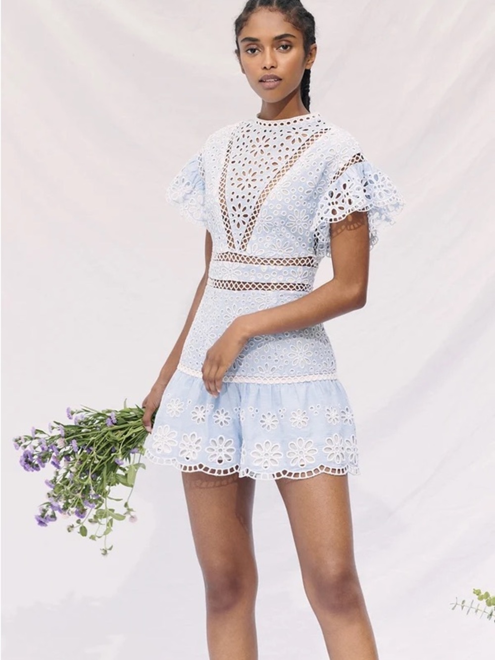 SAYLOR Light Blue Eyelet Lace Mini Dress
